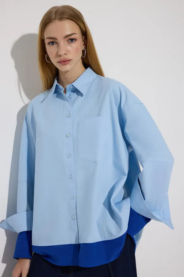 CONTRAST COLORED POPLIN SHIRT
