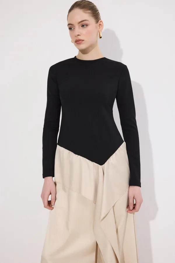 ASİMETRİK VOLANLI ELBİSE