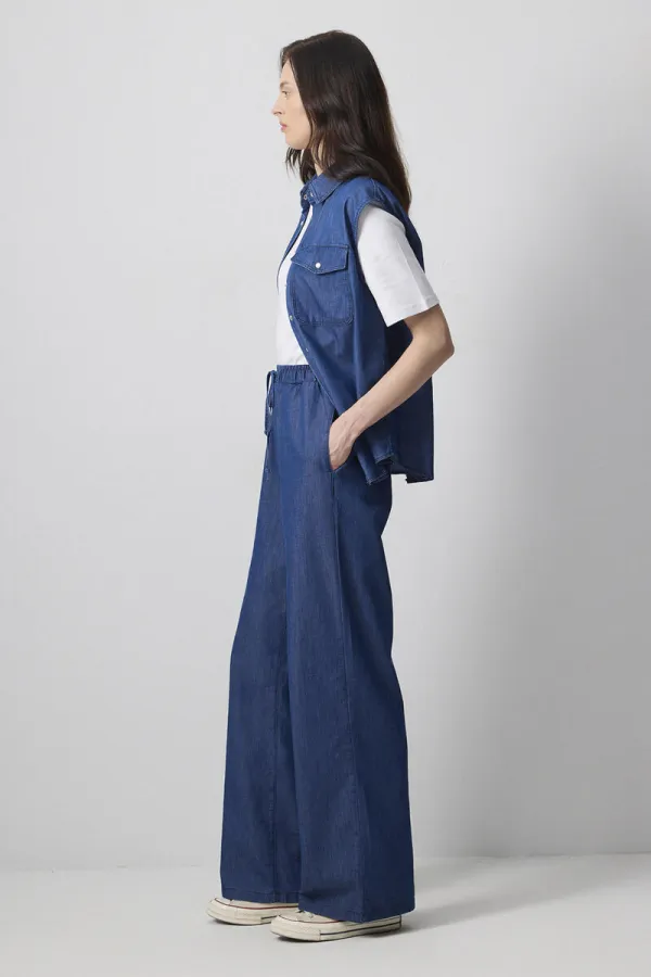 PANTALON À JAMBES LARGES EFFET DENIM