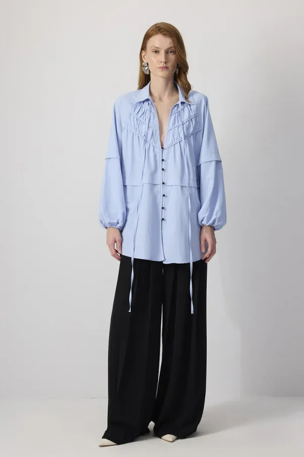 POPLIN SHIRT WITH GATHERING DETAIL