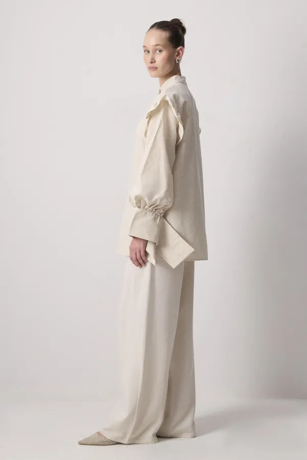 LINEN TEXTURED RUFFLED SHIRT