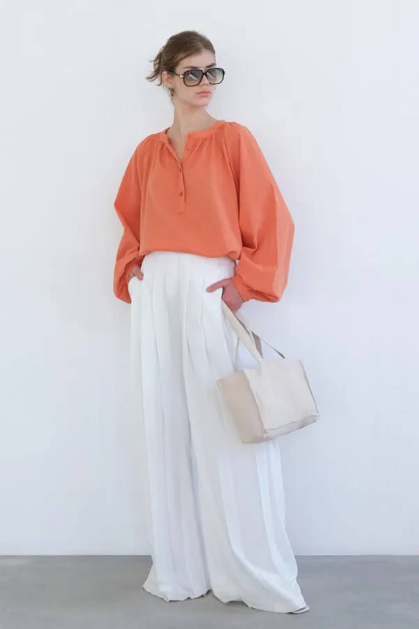 100% COTTON GATHERED COLLAR TUNIC