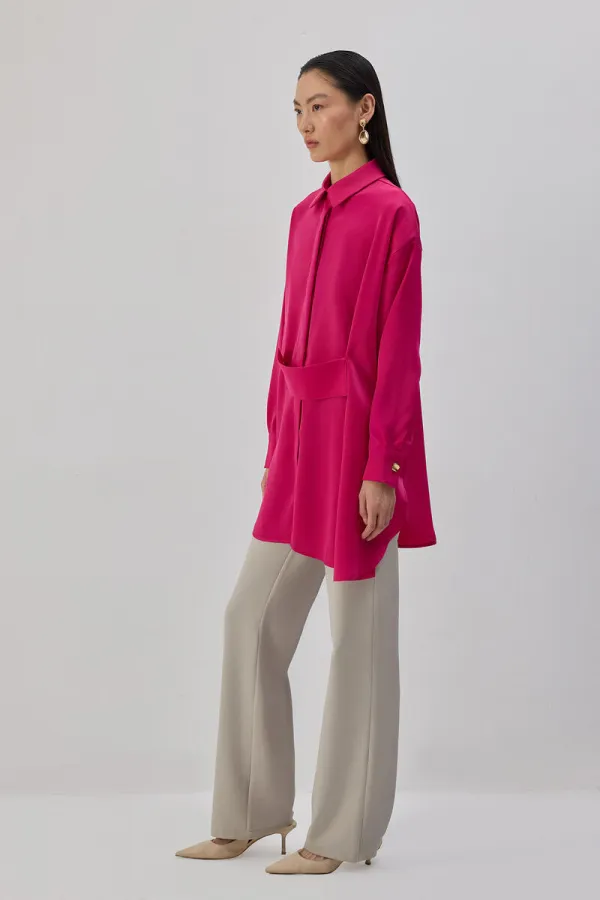 OVERSIZE BANTLI SATEN GÖMLEK