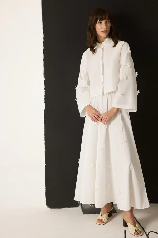 POPLIN SET WITH FLORAL APPLIQUES