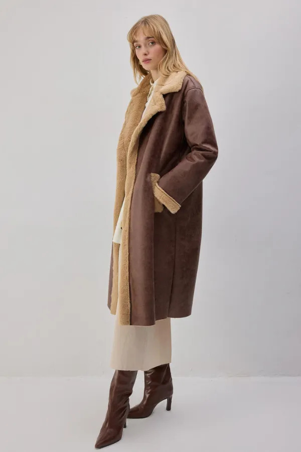 KÜRK DETAYLI DERİ KABAN