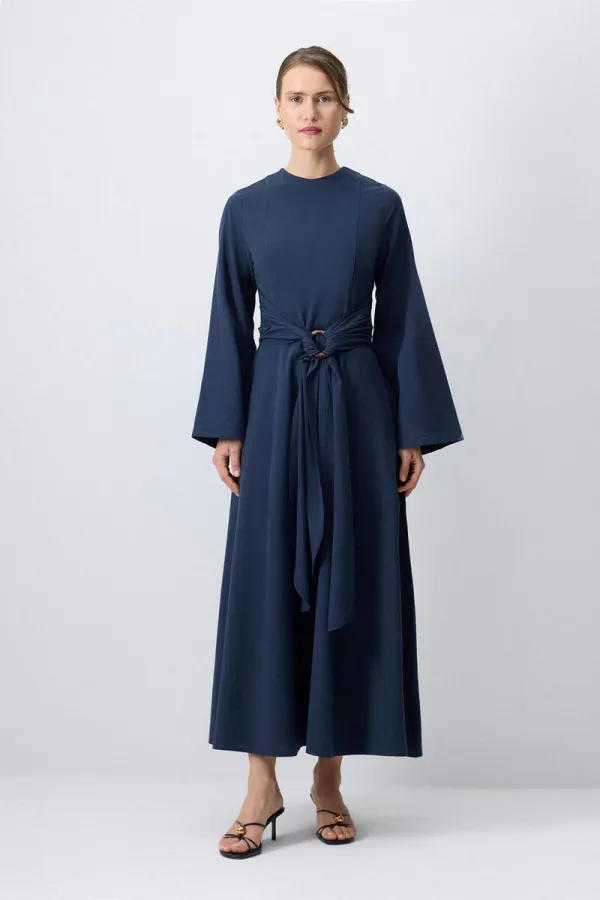 DOĞAL DOKULU KEMER DETAYLI ELBİSE