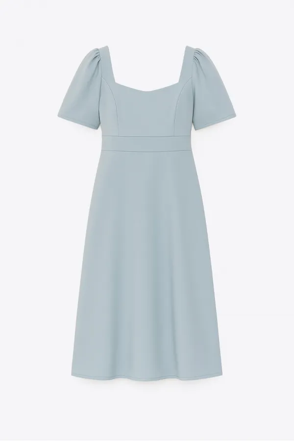 SHORT-SLEEVED DRESS WITH GATHERED SHOULDER