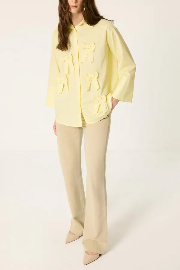 %100 PAMUKLU FİYONK DETAYLI ÇİZGİLİ GÖMLEK