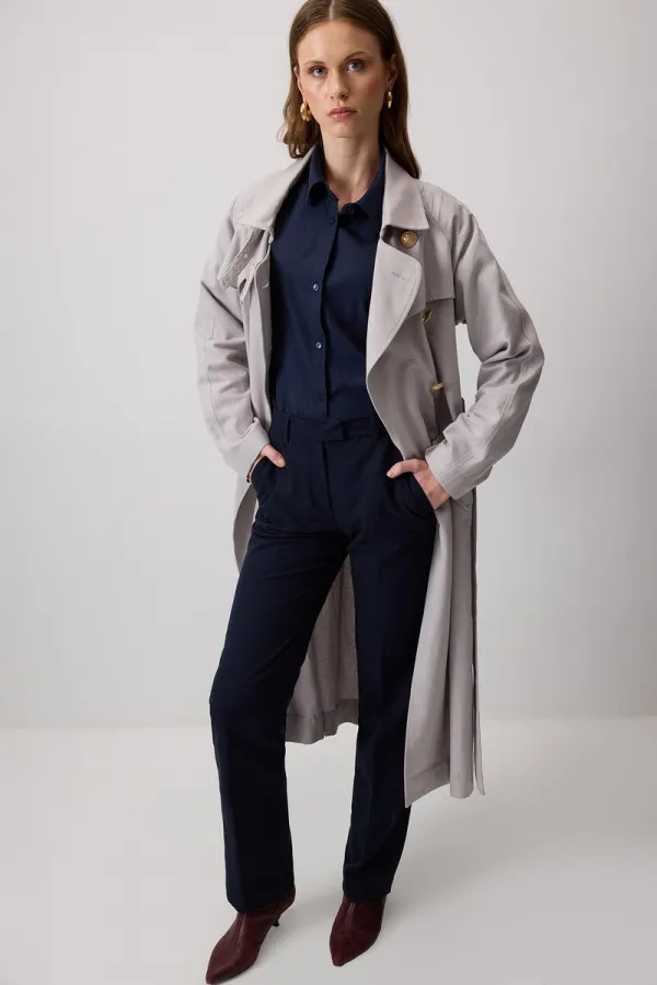 DOUBLE-BREASTED LINEN TRENCH COAT WITH GOLD BUTTONS DOUBLE-BREASTED LINEN TRENCH COAT WITH GOLD BUTTONS