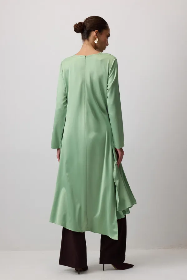 LONG SATIN TUNIC WITH TIE DETAIL LONG SATIN TUNIC WITH TIE DETAIL