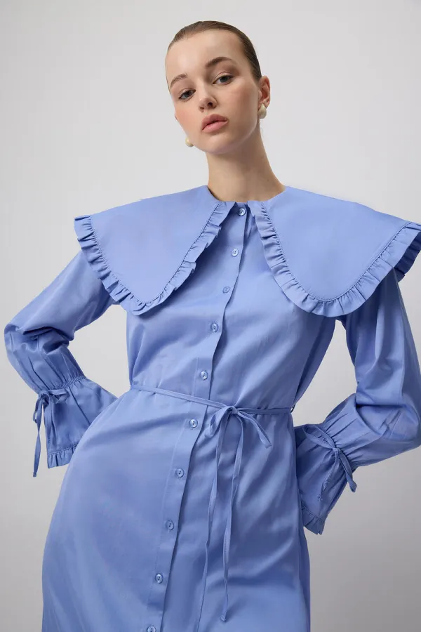 FIRFIRLI GENİŞ YAKA GÖMLEK ELBİSE