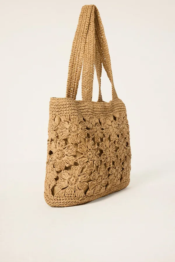 SAC À BANDOULIÈRE EN PAILLE À MOTIFS FLEURS