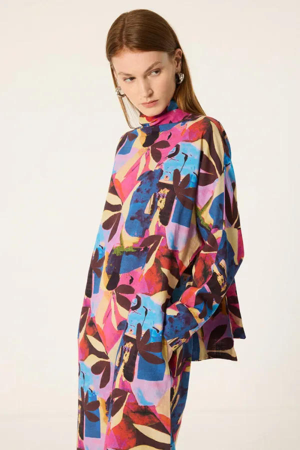 PATTERNED LINEN DRESS PATTERNED LINEN DRESS