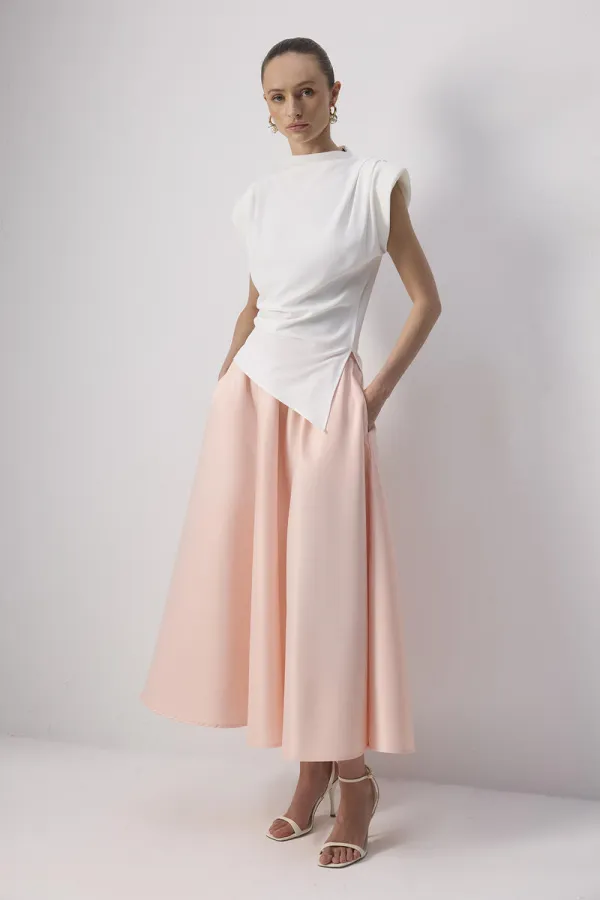 JUPE EN SATIN À VOLANTS