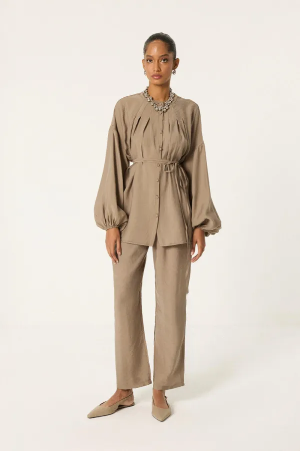 ENSEMBLE TUNIQUE ET PANTALON PLISSÉS EN MODALE