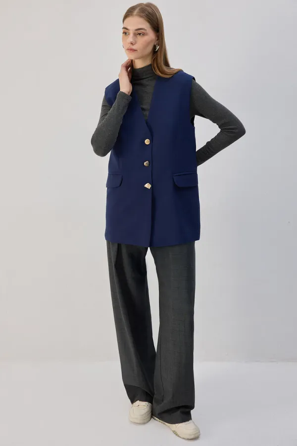 DÜĞME DETAYLI KREP YELEK