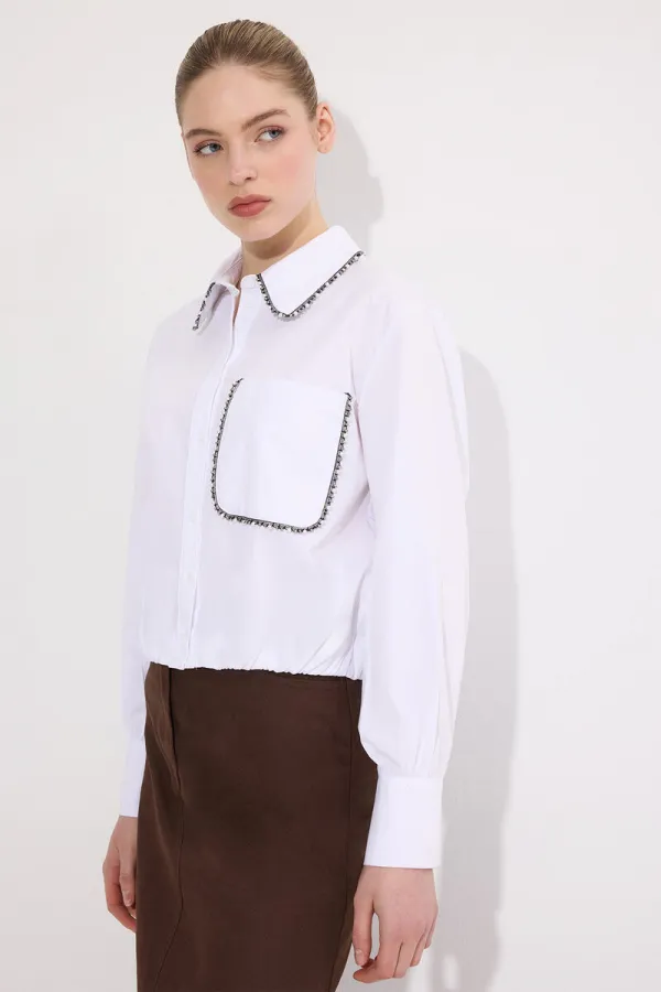 TAŞ İŞLEMELİ KISA GÖMLEK