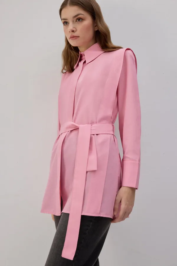 KUŞAKLI POPLİN GÖMLEK