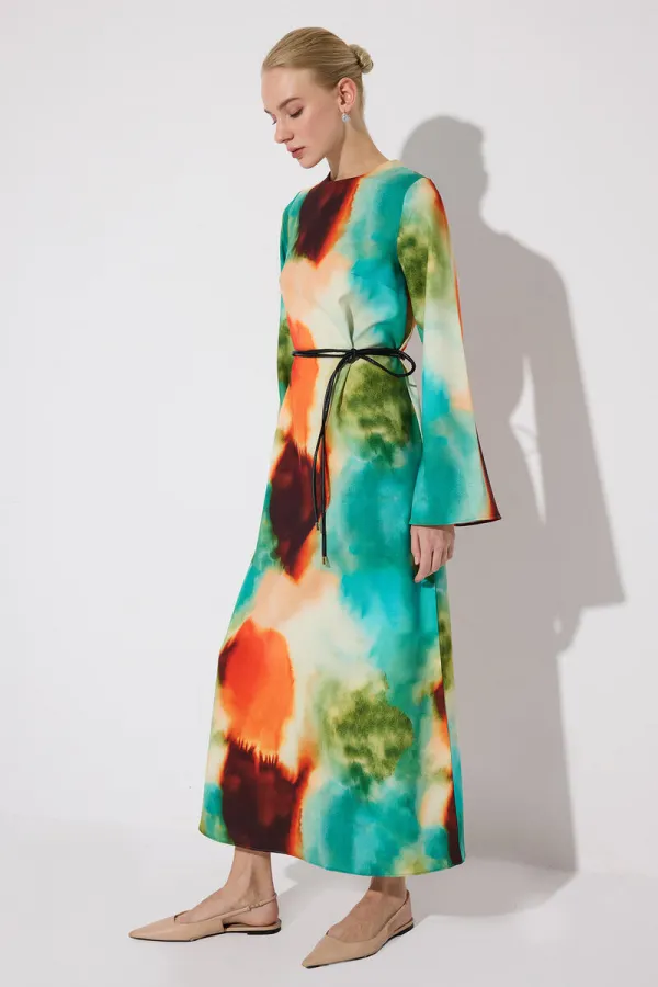 BATİK DESEN KREP ELBİSE