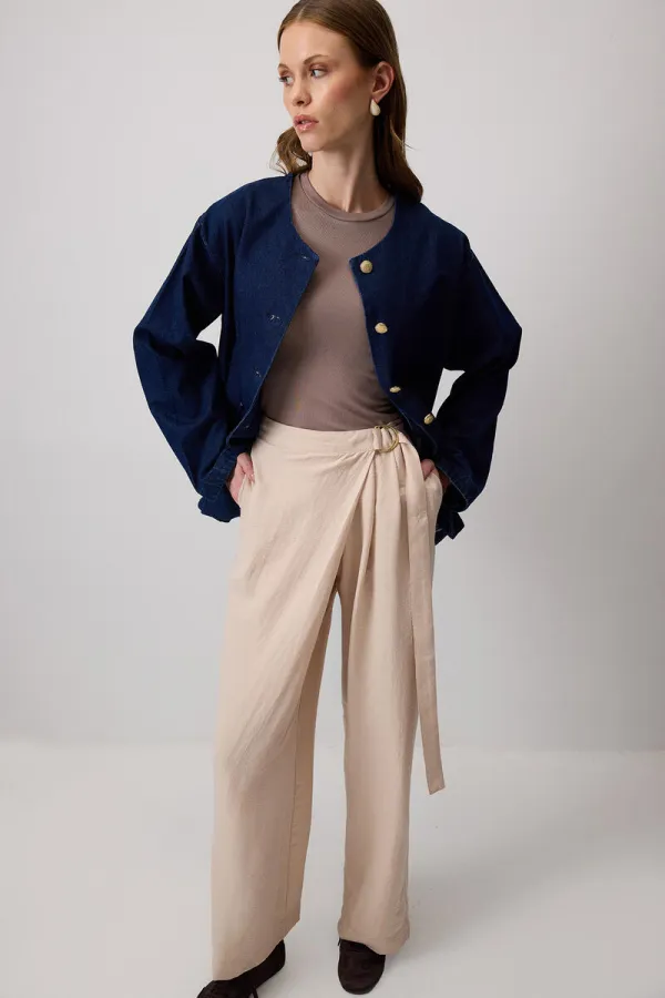 BUCKLE DETAIL WRAPPED PANTS