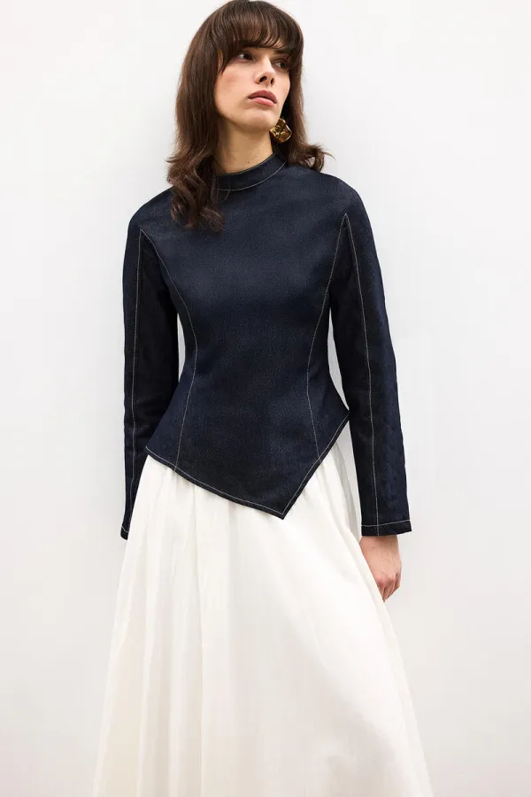 LİKRALI DENİM BLUZ ETEK 2'Lİ TAKIM