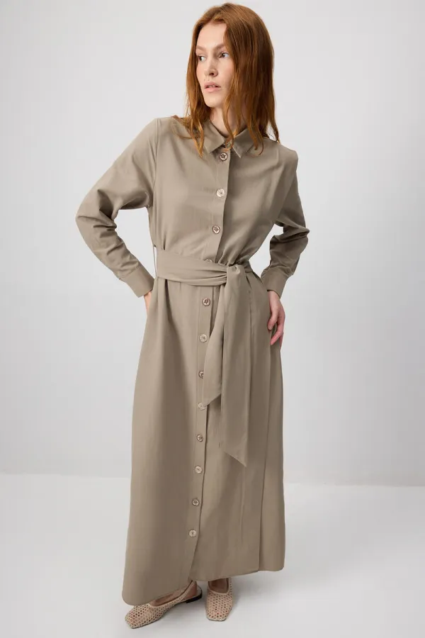 KUŞAKLI POPLİN GÖMLEK ELBİSE