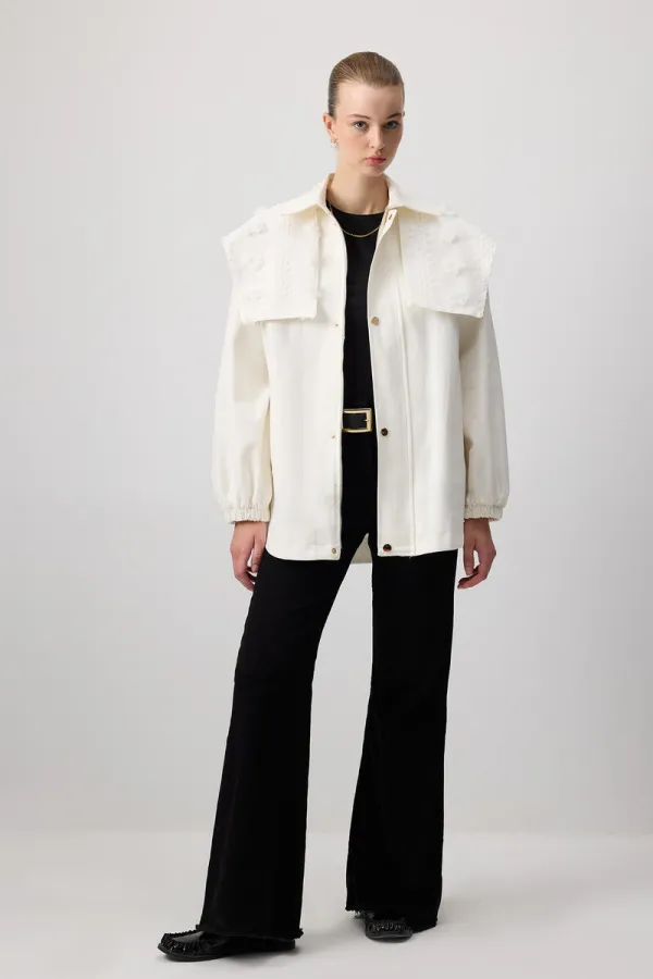 ÇİÇEK DANTELLİ GABARDİN CEKET