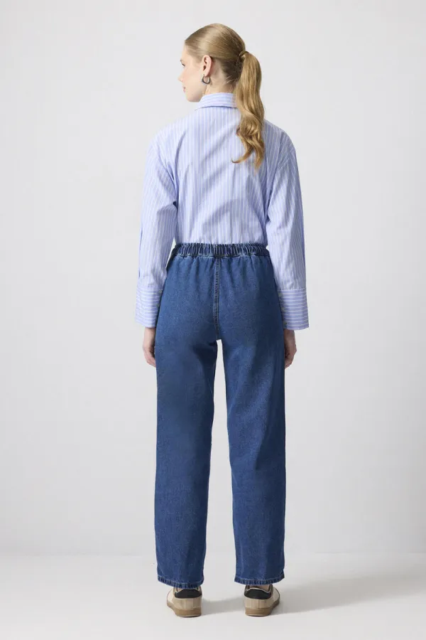 BELİ LASTİKLİ DENİM PANTOLON