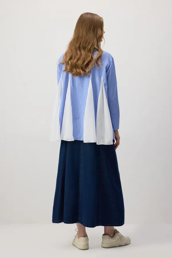 Chiffon Detailed Striped Oversize Shirt Chiffon Detailed Striped Oversize Shirt