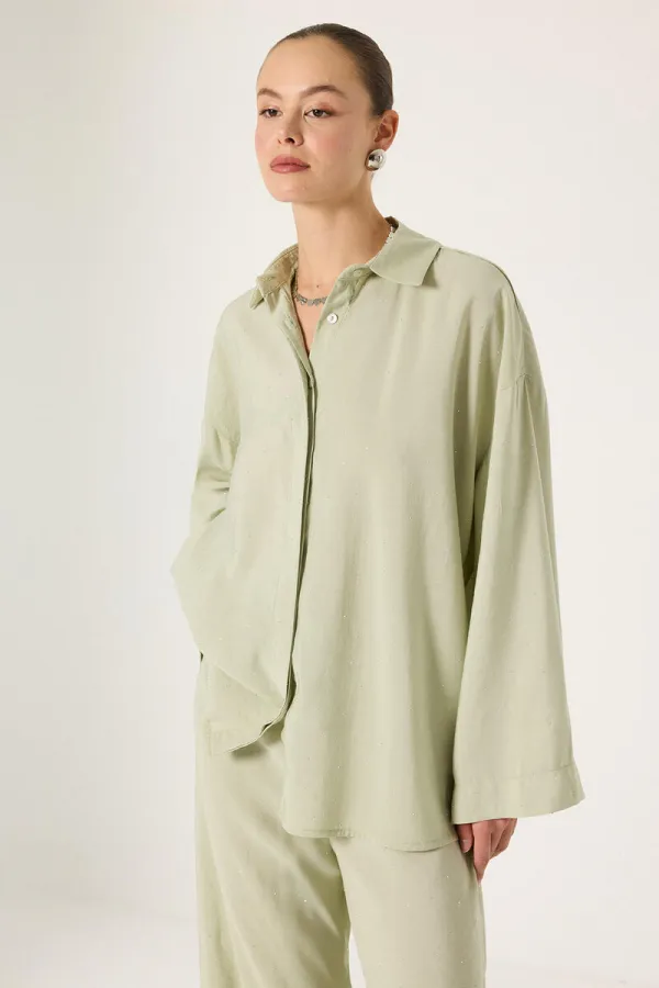 ENSEMBLE CHEMISE ET PANTALON EN MODAL ORNÉ DE PIERRES