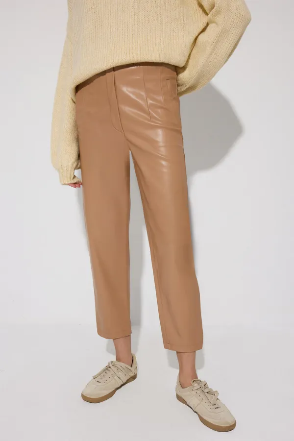 PENSLİ YÜKSEK BEL VEGAN DERİ PANTOLON