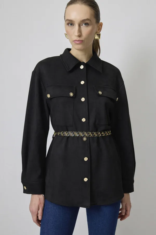 SUEDE JACKET WITH CHAIN BELT