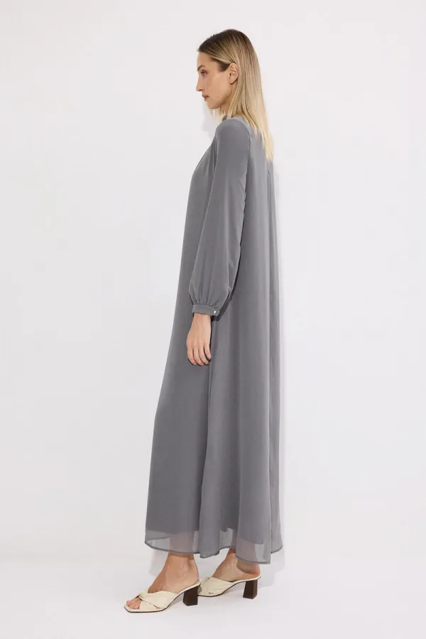 DİK YAKA ŞİFON ELBİSE