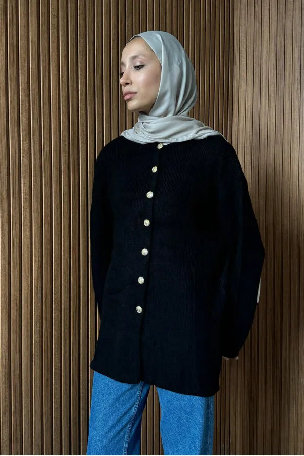 LONG CARDIGAN WITH GOLD BUTTONS