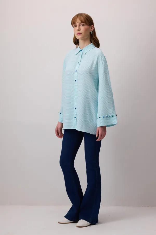BUTTON DETAIL STRIPED POPLIN SHIRT BUTTON DETAIL STRIPED POPLIN SHIRT