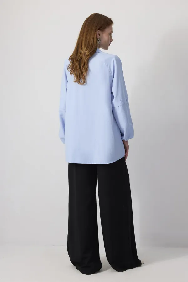 POPLIN SHIRT WITH GATHERING DETAIL