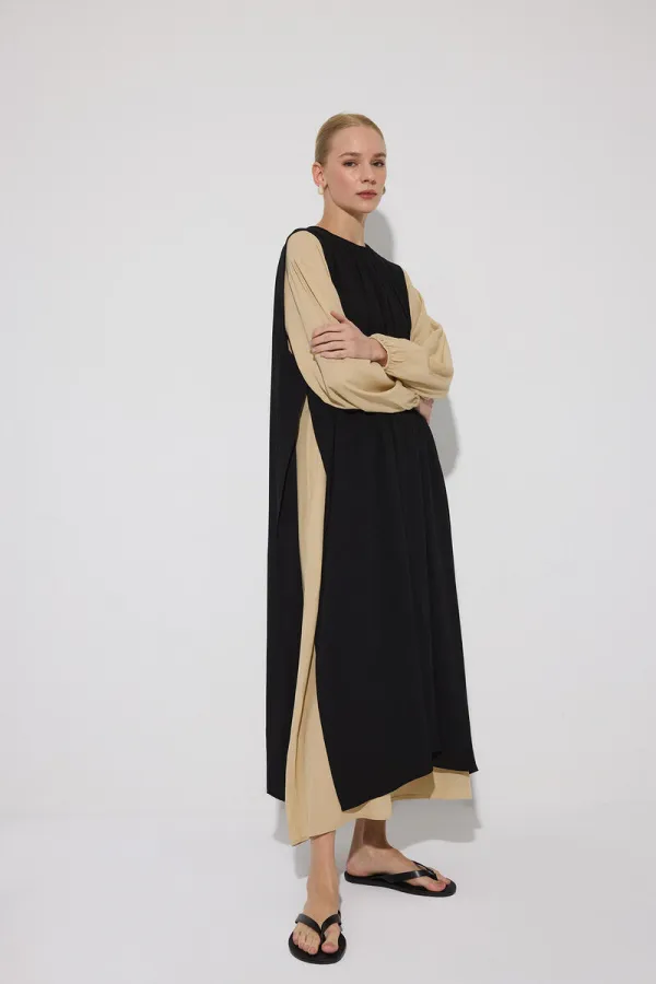 ROBE EN VISCOSE DE COULEURS CONTRASTÉES