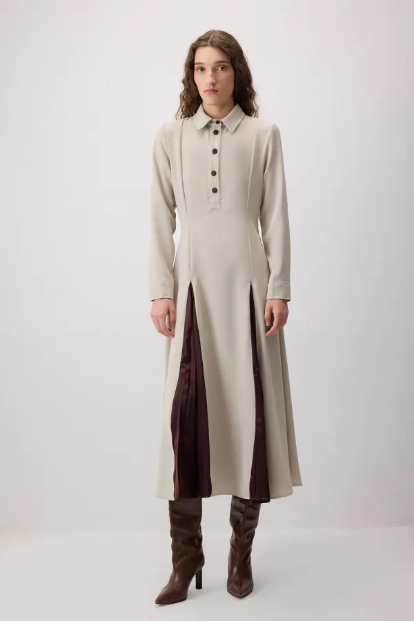 PLEATED FRONT CREPE DRESS PLEATED FRONT CREPE DRESS