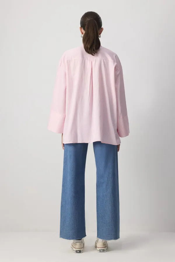 CHEMISE À RAYURES 100% COTON AVEC DÉTAIL DE NŒUD