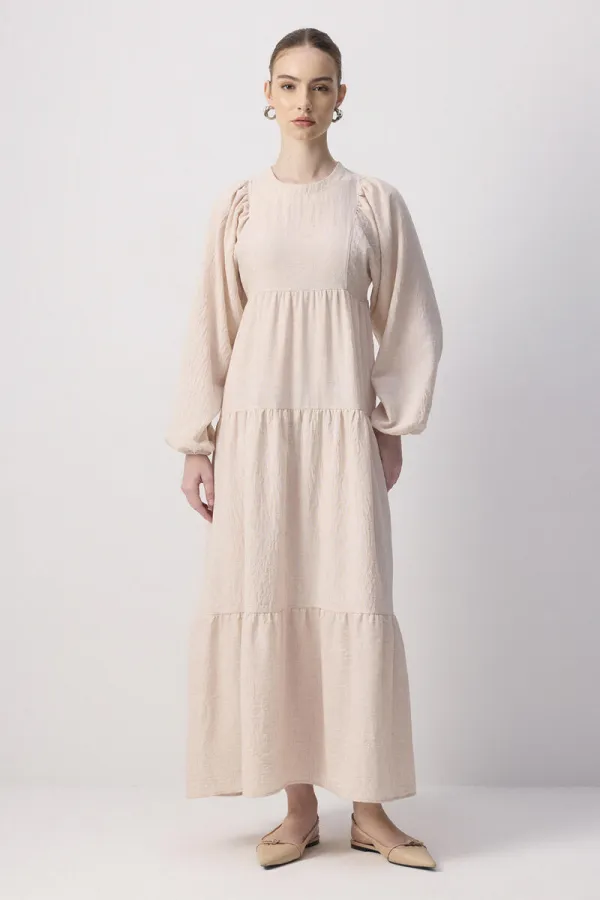 %100 KETEN BÜZGÜLÜ ELBİSE