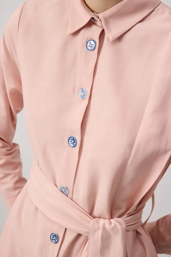 KUŞAKLI POPLİN GÖMLEK ELBİSE