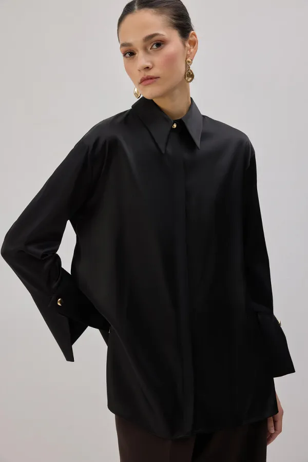 WIDE-CUFFS SATIN SHIRT