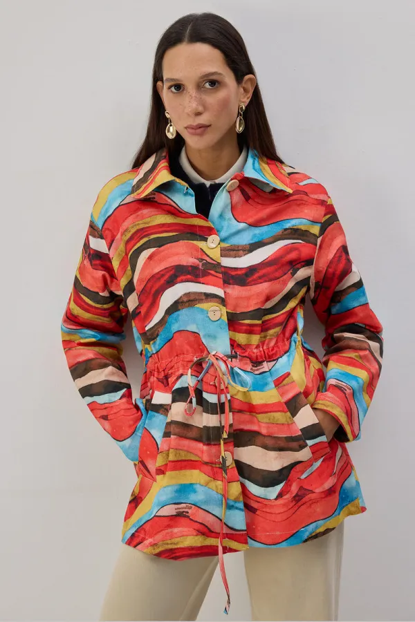 ABSTRACT DESENLİ KISA TRENÇKOT