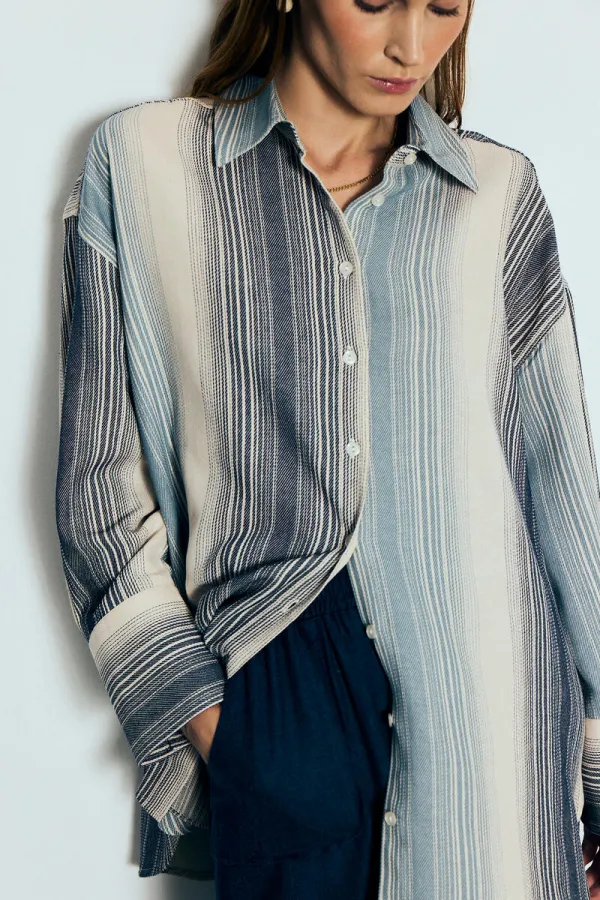 STRIPED COTTON BLEND OVERSIZE SHIRT
