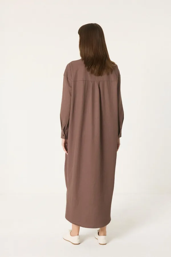 DOĞAL DOKULU NAKIŞLI GÖMLEK ELBİSE