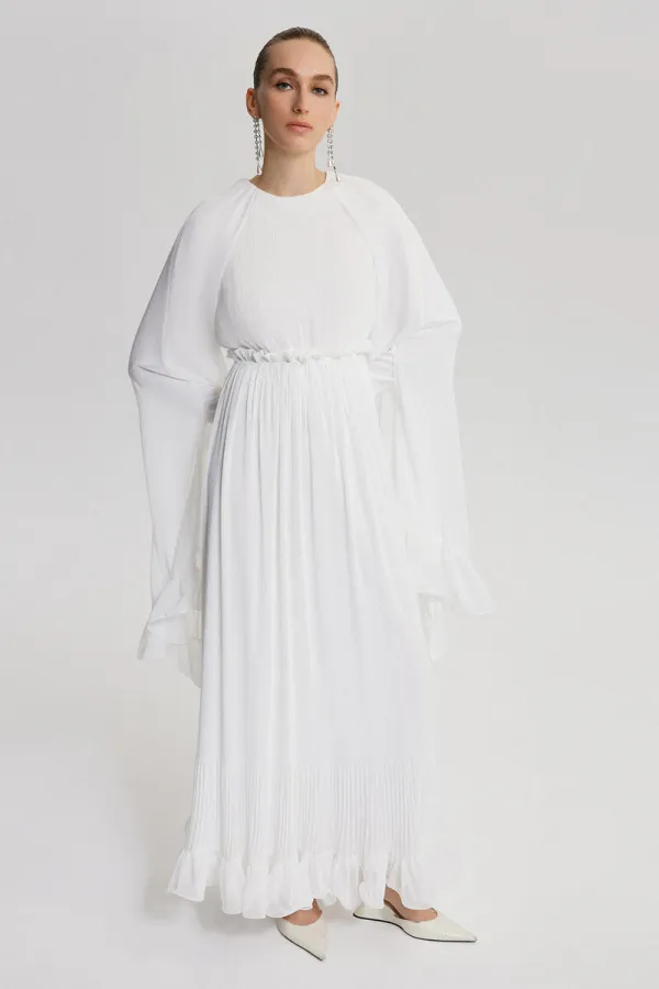 VOLANLI ŞİFON ELBİSE