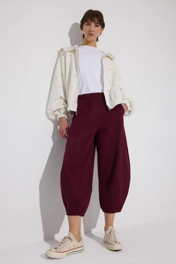 GABARDINE BALLOON PANTS WITH ELASTIC WAISTBAND