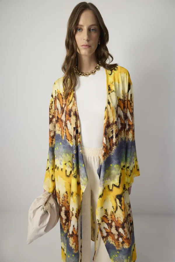 KRUVAZE DESENLİ KİMONO