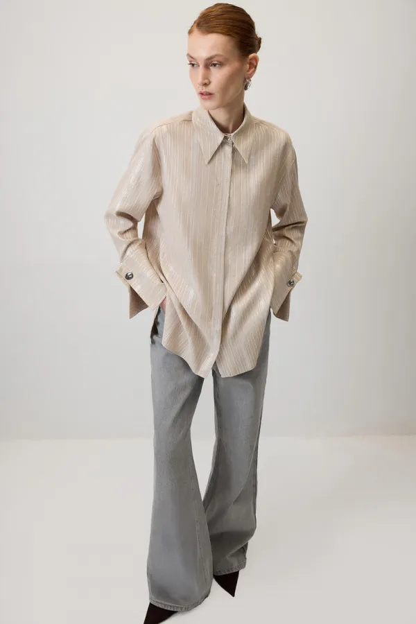 GLITTER STRIPED VISCOSE SHIRT GLITTER STRIPED VISCOSE SHIRT