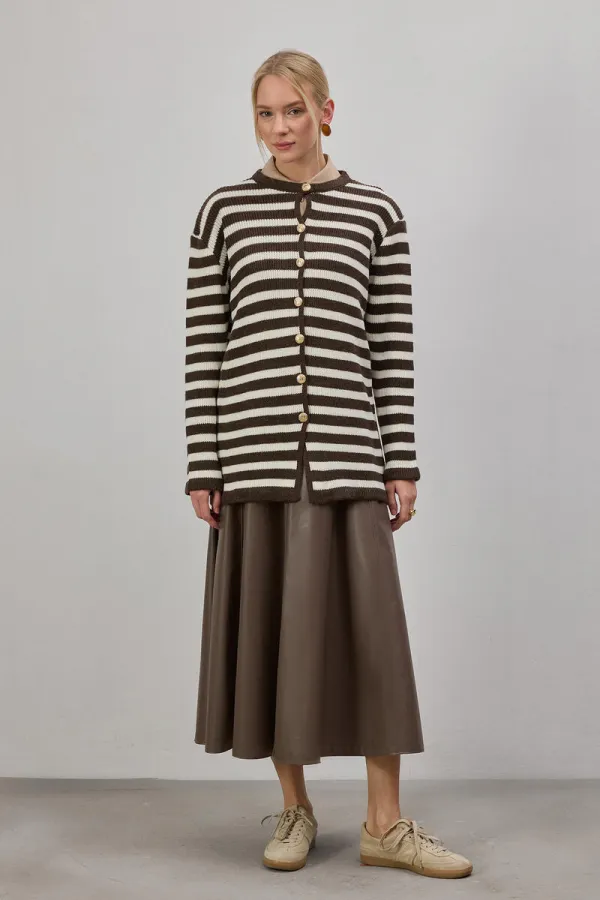 GOLD DÜĞMELİ ÇİZGİLİ UZUN HIRKA